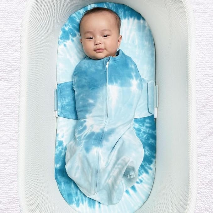 Happiest Baby SNOO Sleep Sack - 100% Organic Cotton Baby Swaddle Blanket - Doctor Designed Promotes Healthy Hip Development (Tie Dye Blue, X-Large)