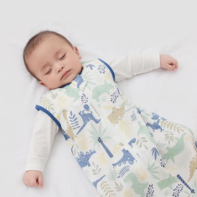 Duomiaomiao 3 Pack Baby Sleep Sack 100% Organic Cotton Lightweight Breathable Comfy Toddler Sleeping Sack (0.5tog Dinosaurs, Large)