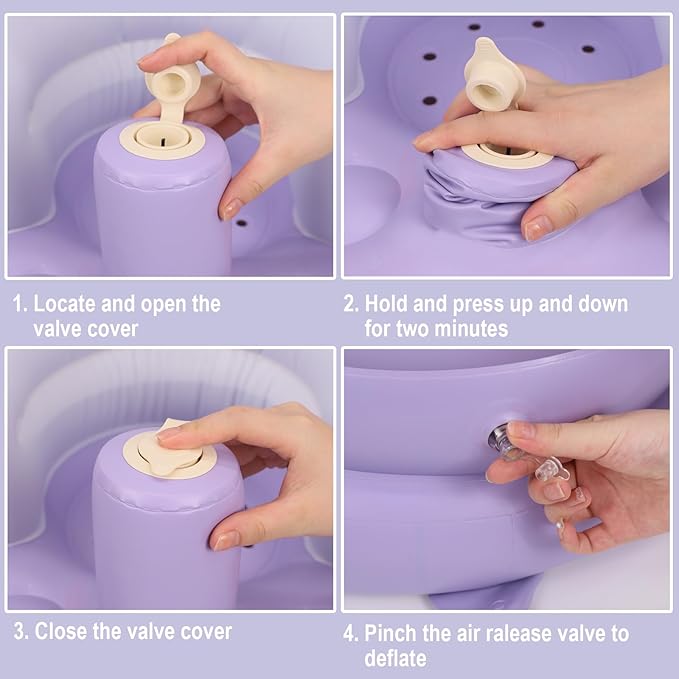 Inflatable Baby Chair, Inflatable Baby Seat for Babies 3 Months and Up, Summer Blow Up Chair with Built in Air Pump, Bumbo Seat for Learning to Sit, Palying, Camping, Purple