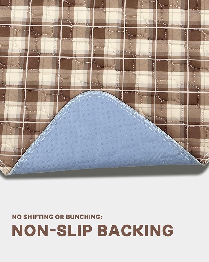 Non-Slip Bed Pads for Incontinence Washable (36" x 52"|2 Pack), Waterproof Bed Pads, Brown Grid, Bed Wetting Pads for Bed, Sofa, Floor, Resuable Underpads for Adults, Seniors, Pet