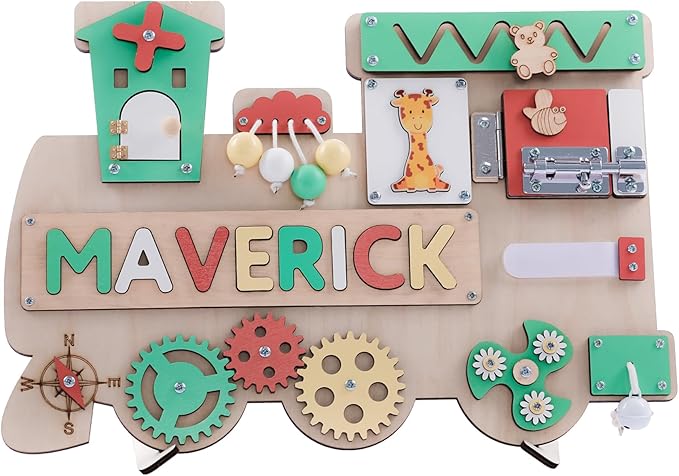 Customized Name Puzzle for Toddlers (Fixed I J Letters) Personalized Toddlers Busy Board, Baby Personalized Board for 1-5 Years Old, Birthday Gift, Montessori Toys (Khaki)