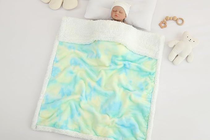 Cute Cozy Fluffy Warm Baby Blanket 30" x 40"for Boys Infants Toddlers' Bedding Crib Cot Stroller, Baby Shower Birthday Newborn's Gift (Tie Dye Blue)