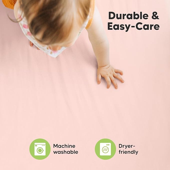 2-Pack Mini Crib Sheets Fitted - 38x26 Pack N Play Sheets for Pack and Play Mattress, Organic Cotton, Soft & Breathable Playard Bedding, Neutral Mini Toddler Bed Cover for Boys, Girls (Cameo)