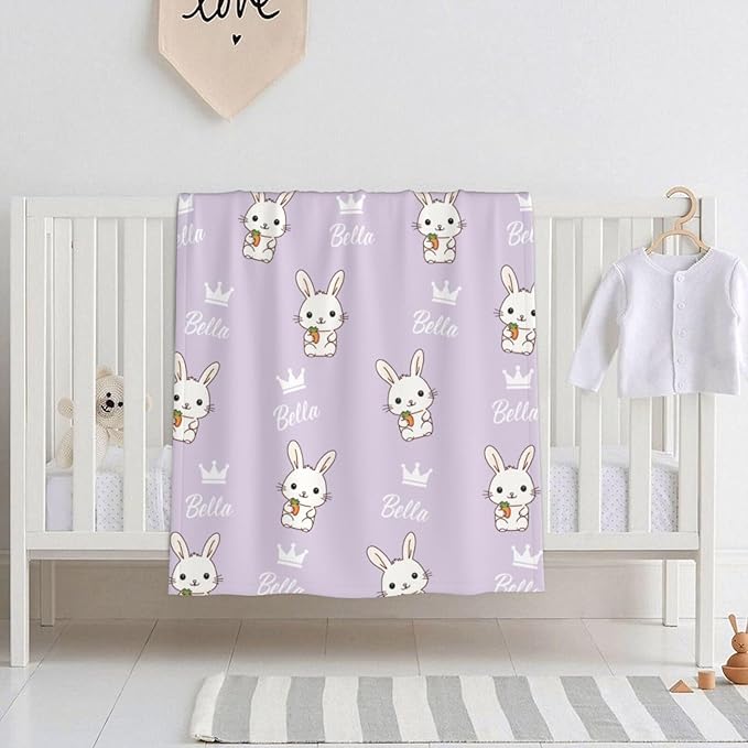 Personalized Easter Baby Blanket With Names & Cute Animals - Customized Baskets for Boys, Girls & Kids - Newborn Soft