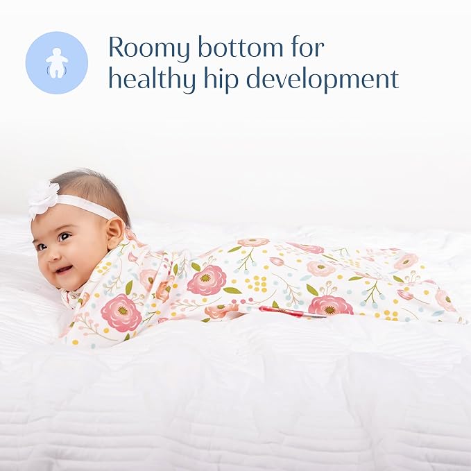 SleepingBaby Zipadee-Zip Transition Swaddle - Cozy Baby Swaddle Blanket with Zipper Convenience - Roomy Wearable Blanket for Easy Diaper Changes - Pretty Poppy, Small (4-8 Month)