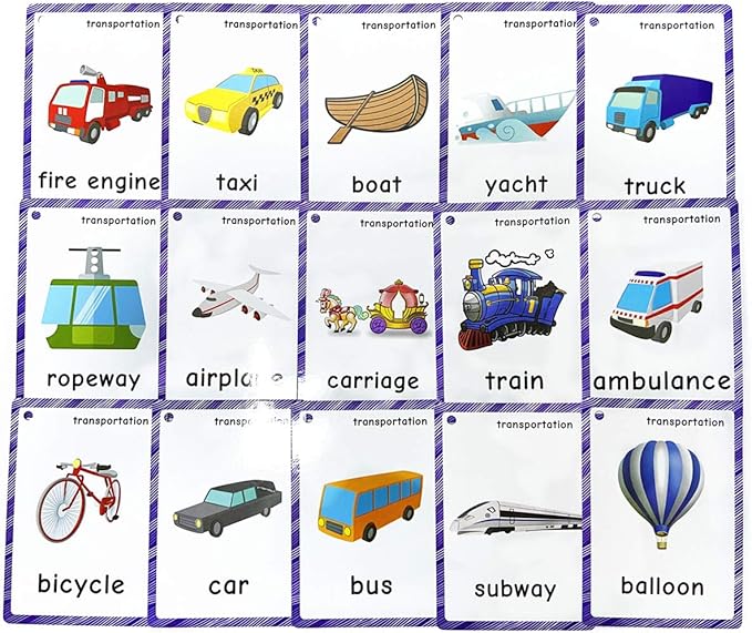 SANTSUN Set of Transportation Flashcards for Toddlers(22 pcs)| Kids Vocabulary Picture Montessori Pocket Cards | Perfect for Preschoolers & Kindergarteners, Teacher/Autism Therapists Tools