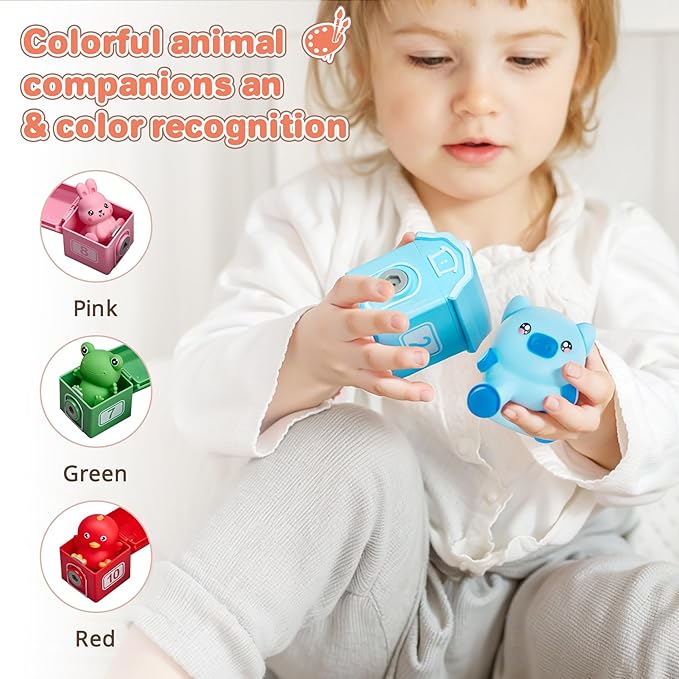 Toddler Learning Toys for 1 2 3 Years Old,Counting, Color Recognition & Math Skills Montessori Toy Farm Animals Train with 10 Finger Puppets, Birthday Educational Gift for Baby Toddler Boys Girls