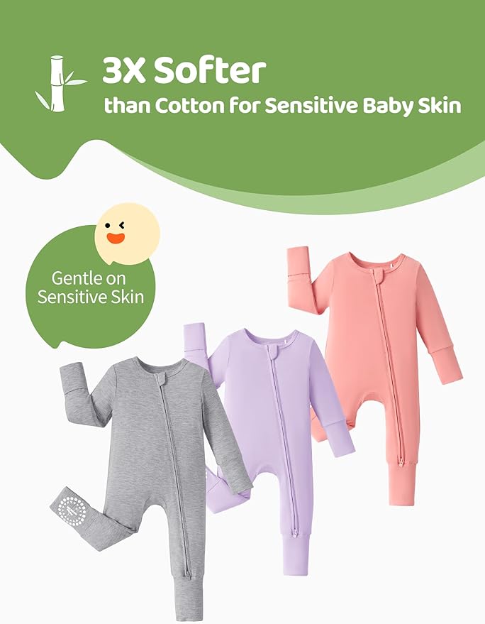 PATPAT Baby Footies Boys Girls - Bamboo Viscose - Zipper & Non-Slip Soles Romper Mitten - Footed & Footless Infant Clothes