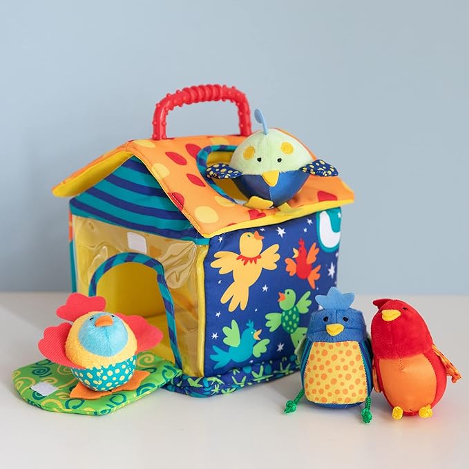 Manhattan Toy Put and Peek Birdhouse Soft Activity Toy 7.5 x 7.5 x 9 inches