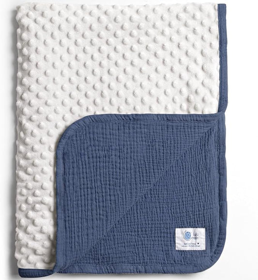 lulumoon Baby Blanket for Newborn Receiving: Minky Dot & Muslin Lightweight - Thermal Blanket Gift for Baby Shower & Hospital Welcoming 30"x40"(Blue)