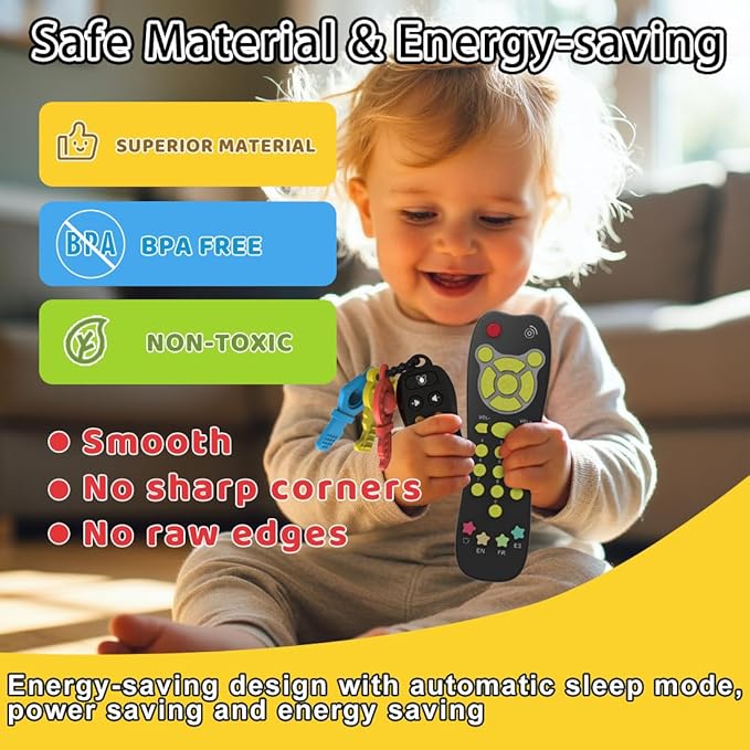 Baby Toy Car Keys Baby Remote Control Toy Set, Toddlers Pretend Toy Key Teether and TV Remote with Sounds Lights Interactive Musical Sensory Learning Toys Gifts for Boys Girls Infant Age 6+ Months