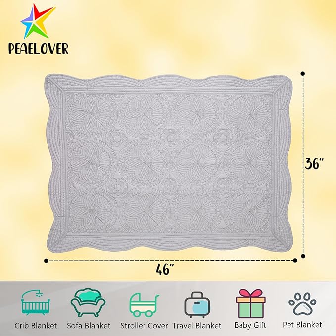 Embossed Baby Quilt Neutral Durable Lightweight Baby Blankets Four Seasons Cotton Nursery Bed Blankets for Personlized Monogram 46x36 Inches (Grey)