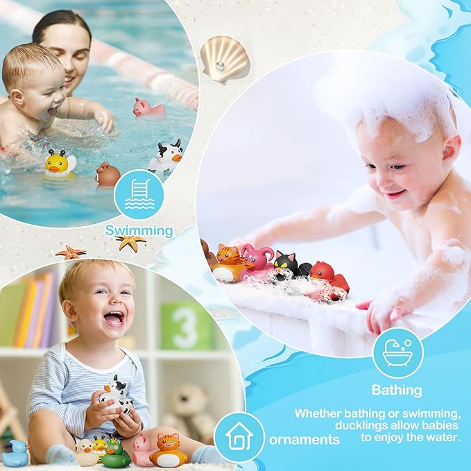 12PCS Rubber Ducks,Toddler Bath Toys,No Hole Bathtub Toys,Baby Pool Toys for 18 Months and Older