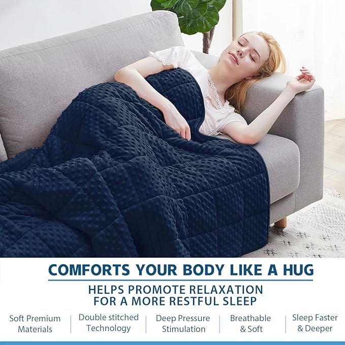 Weighted Blanket Queen 20lbs for Adult(60"×80",Navy Blue) Breathable Soft Minky Weighted Throw Blanket for All Season,Heavy Blanket with Premium Glass Beads