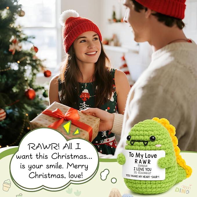Mini Gifts for Him Her Cute Handmade Crochet Dinosaur Gift for Couples Boyfriend Girlfriend I Love You Wedding Anniversary Christmas Birthday Gift for Women Men Husband Wife Romantic To My Love Dino