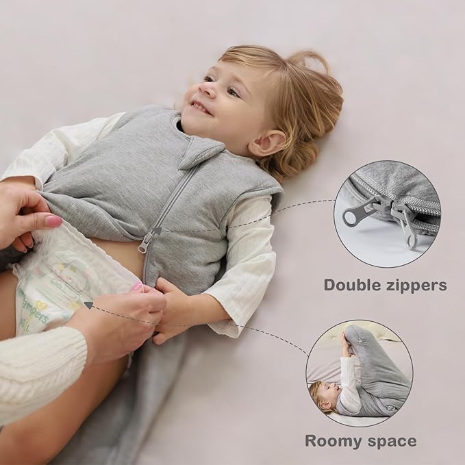 Mosebears Unisex Rayon Made from Bamboo Wearable Blanket with 2-Way Zipper,2.5 Tog Baby Winter Sleep Sack (Grey,0-6 Months)