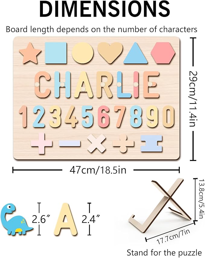 Name Puzzle for Kids Personalized, First Birthday for Baby Boy Girl, Wooden Name Puzzles for Toddlers 1-3, Educational Toys for 1 Year Old (Number)