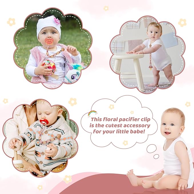 Pacifier Clip for Boys Girls Floral Daisy Macrame Baby Paci Clip Pacifier Holder Leash Boho Wooden Clips Handmade Braided Cotton Binky Clips (1pack:Caramel Style B)