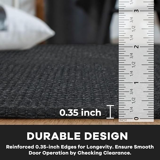 KOZYFLY Washable Area Rug 4x6 ft Non Slip Rubber Backed Living Room Rugs Braided Woven Cotton Kitchen Rugs Indoor Entryway Rug Floor Carpet for Dining Living Room Bedroom, Black/Dark Grey