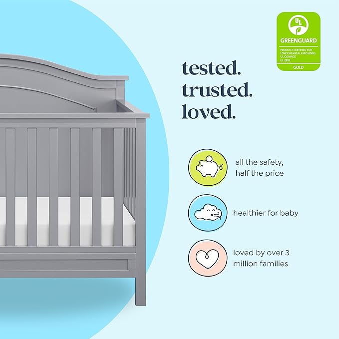 DaVinci Charlie 4-in-1 Convertible Baby Crib - GREENGUARD Gold Certified Convertible Crib to Toddler Bed, Daybed, Full-Size Wooden Bed and Durable - 4 Adjustable Mattress Heights - Grey