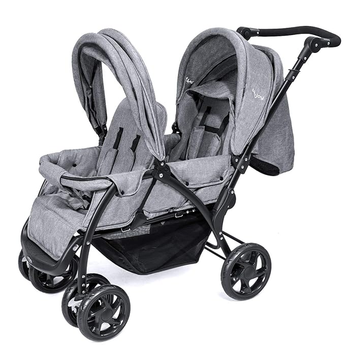 BABY JOY Double Stroller, Foldable Lightweight Twin Stroller with Tandem Seating, Adjustable Backrest/Canopy/Footrest, 5-Point Harness, Storage Basket, Newborn and Toddler (Gray)