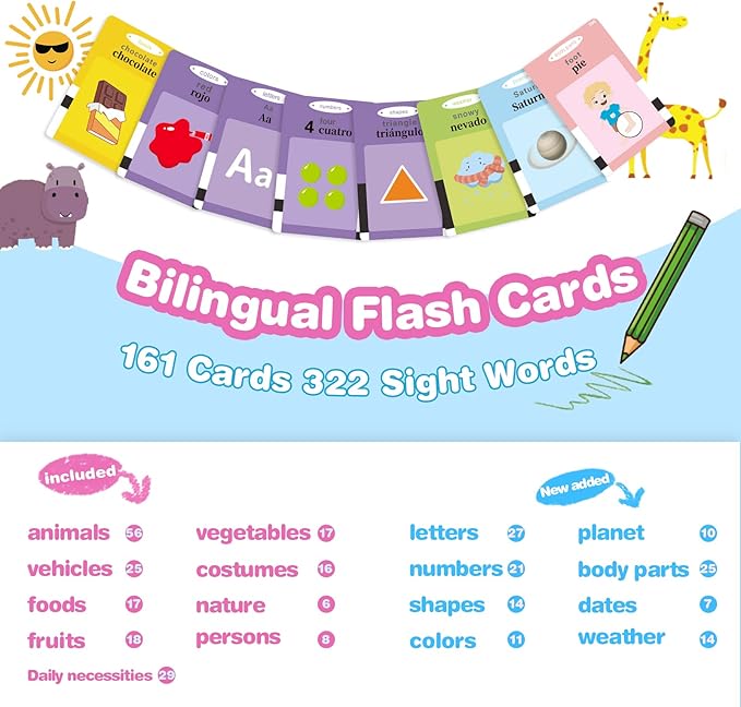 Spanish Flash Cards for Kids,Bilingual Flash Cards for Toddler/Beginning - ABC,Numbers,Colors,Shapes,Español/English Talking Flash Cards for Preschool,Kindergarten