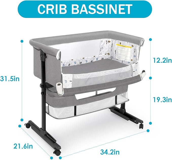 Baby Bassinet, Baby Basinet Bedside Sleeper, Easy to Fold Portable Crib Side Bassinet 2025new Style Girl/boy bassinets(Light Grey)