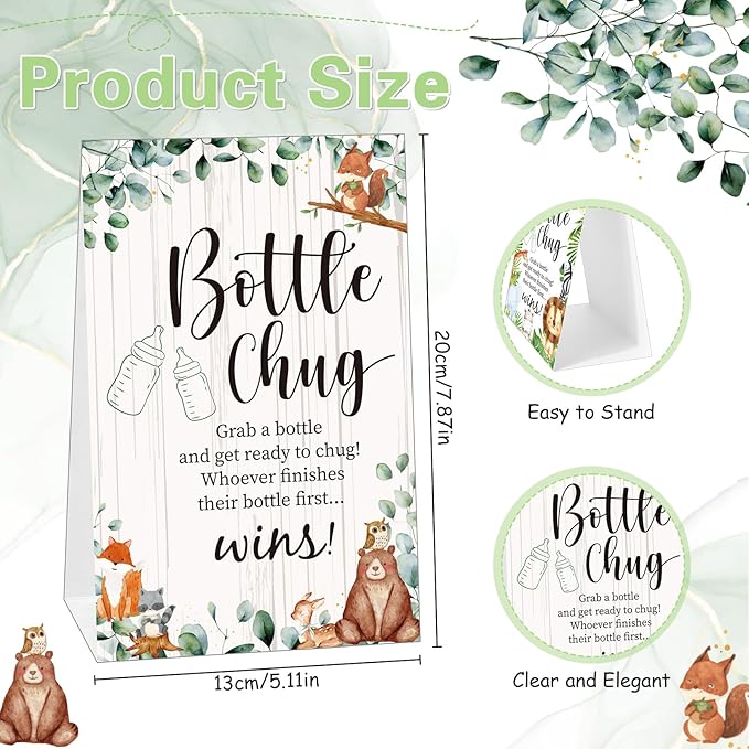 TrelaCo Bottle Chug Baby Shower Game 20 Pcs Baby Bottles Shower Favor with 1 Animal Theme Sign for Gender Reveal Party Supplies Gifts(Transparent Green)