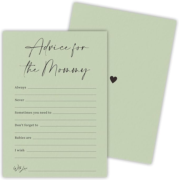 30 Pcs Minimalist Green Baby Shower Game Cards, Advice For The Mommy, Baby Shower Games To Play With Family And Friends, Baby Announcement, Gender Reveal Party Supplies - A08