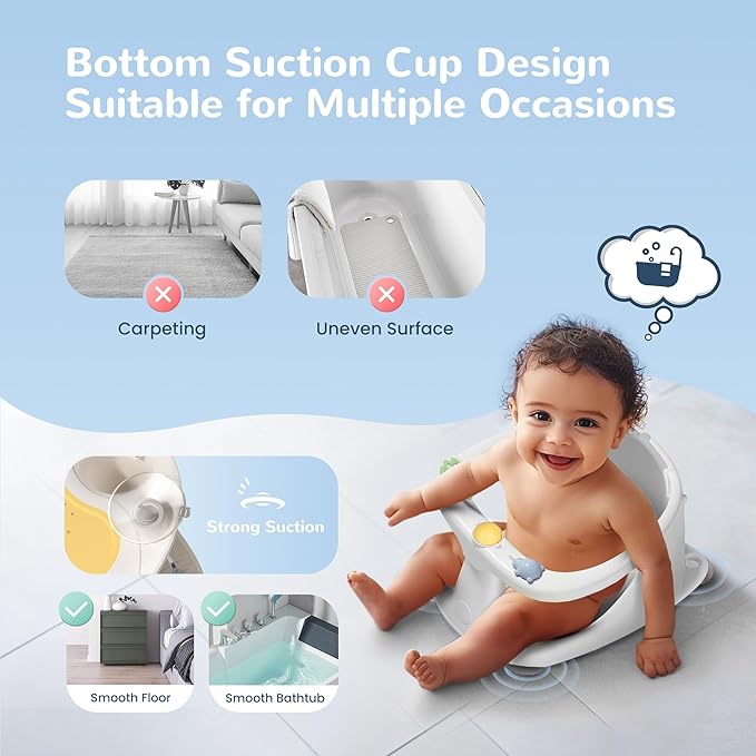Coldew Baby Bath Seat for Babies 6 Months & Up, Non-Slip Toddler Bath Seat for Baby Sitting Up, Safe Baby Bath tub Seat with Suction Cups, Soft Cushion, Baby Bath Chair Gray