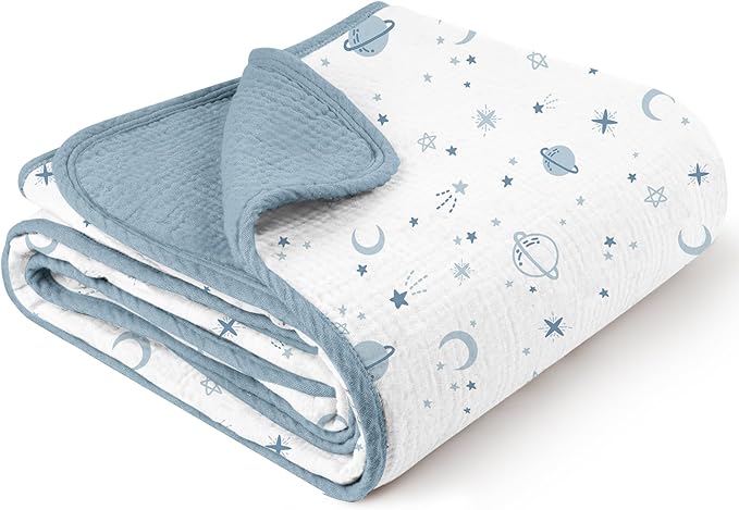 Konssy Muslin Baby Blankets for Girls Boys, 100% Cotton Crib Blanket for Infant Toddler, Super Soft and Lightweight Nursery Swaddling Wrap 40"x36" (Star)
