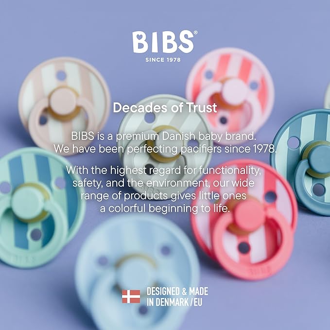 BIBS Pacifiers - Colour Studio 2 Pack | Round Nipple Baby Pacifier | BPA Free Natural Rubber Latex Soother | Made in Denmark | Size 6+ Months | Block Nordic Mint Petrol