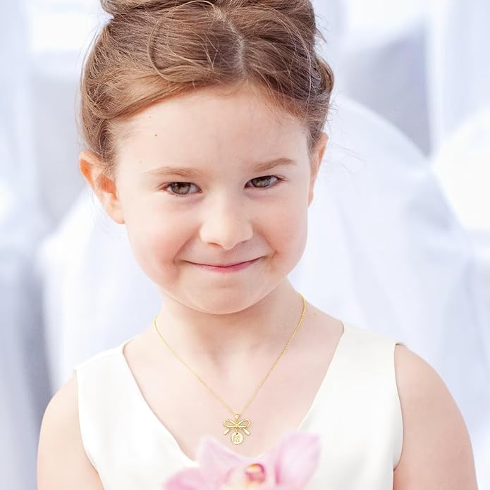 IEFLIFE Flower Girl Gifts - 14K Gold Plated Disc Initial Flower Girl Proposal Necklace Gifts for Girls from Bride, Bow Necklace Gift for Girls on Wedding Bridal Shower Party Jewelry