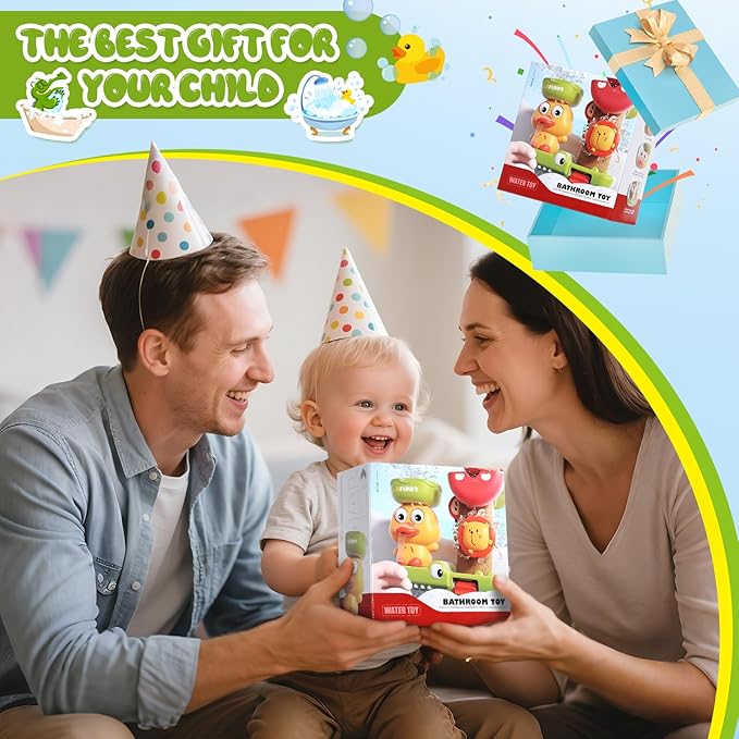 Baby Bath Toys for Kids Ages 1-3 Interactive Toddler Bath Toys Mold Free Duck Sensory Bathtub Water Shower Toys with 3 Stacking Cups for 12+ Months Boys Girls Gifts