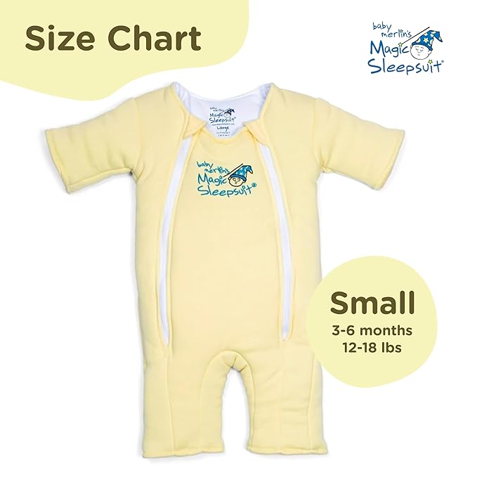 Magic Sleepsuit Baby Merlin's Cotton Baby Swaddle Transition Product - Soft and Cozy Design, Double Zipper for Easy Diaper Changes, Promotes Safe Sleep, 3-6 Months - Yellow - Small 12-18lbs