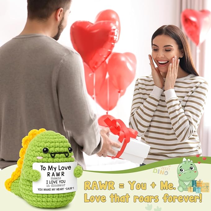 Mini Gifts for Him Her Cute Handmade Crochet Dinosaur Gift for Couples Boyfriend Girlfriend I Love You Wedding Anniversary Christmas Birthday Gift for Women Men Husband Wife Romantic To My Love Dino