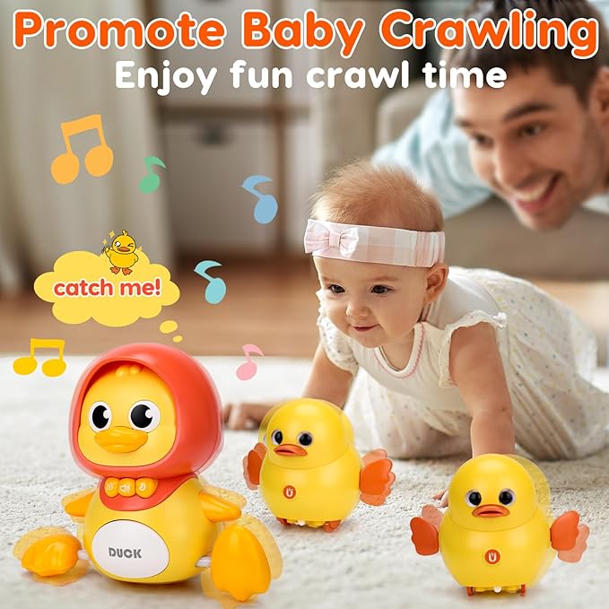 Baby Toys 6-12 Months Musical Duck Toy Set 3 4 5 6 7 8 9 10 Month Old Tummy Time Infant Newborn Crawling Moving Light Up Toys for Babies 9-12-18 Months Birthday Shower Gifts for 1 Year Old Boy Girl