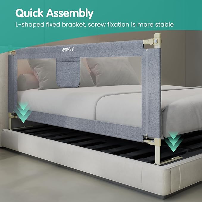 Bed Rails for Toddlers,Toddler Bed Rails,Bed Rail for Baby - Adjustable Height Bed Guard with Child Safety Lock, Universal Fit for King/Full/Twin Beds (Grey, 1 Side 47Inch)