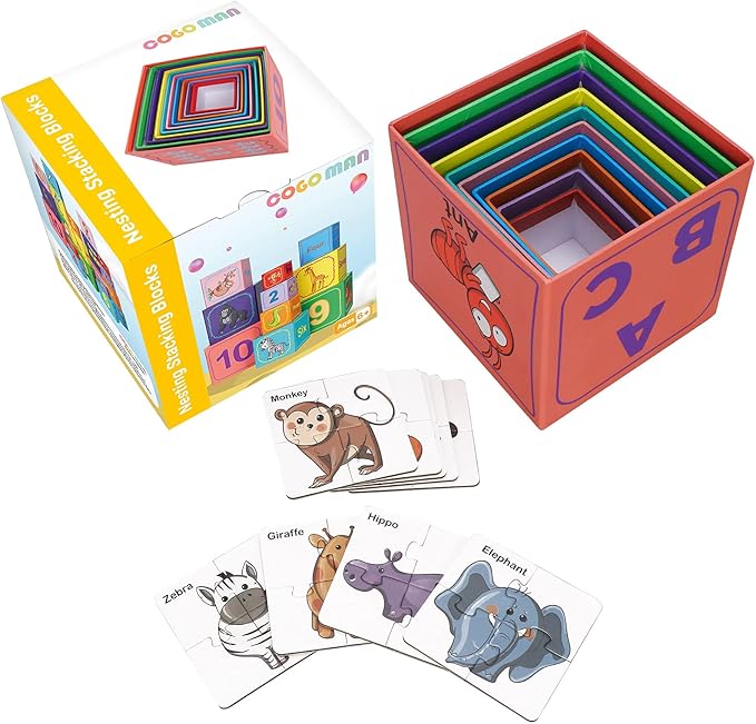 Nesting and Stacking Blocks Stacking Toys for Toddlers Plus Animal Puzzle Toys Set Alphabet ABC Blocks Sorting & Stacking Educational Toys Montessori Toys Stackable Toys for Toddlers Ages 1-3