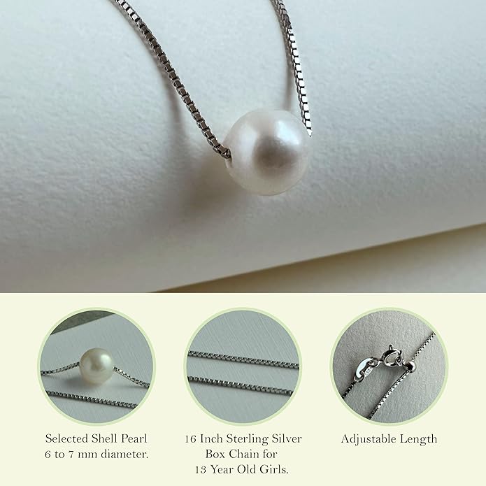 Birthday, Confirmation Gifts for Girls Sterling Silver Single Pearl Necklace Adjustable Length - Beautiful, Hypoallergenic Jewelry, Birthday Gift for Woman and Girls, Simple Pearl Necklace as gift for Her