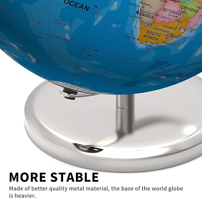 SOUNDANCE 13 Inch World Globe with Stable Heavy Metal Base, Educational Globe for Kids Learning, Large Globes Lamp with Colorful HD World Map Details, LED