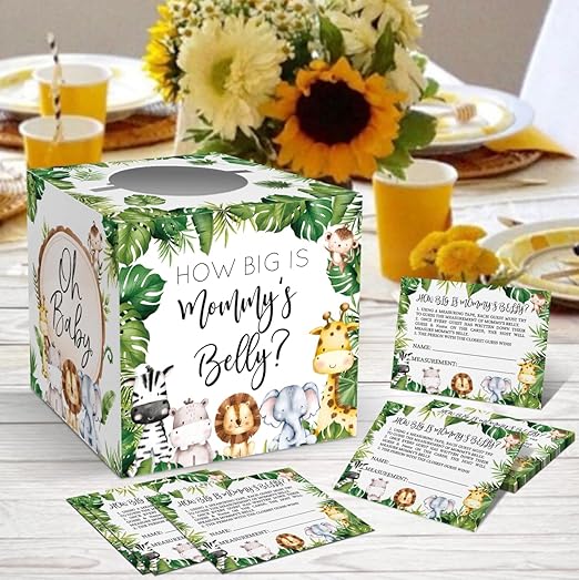 How Big is Mommys Belly Baby Game, Forest Animals Rose Prayers for the Little Baby Cards Box Tickets, Neutral Boy Girl Baby Shower Decorate Set (1 Box + 50 Cards )