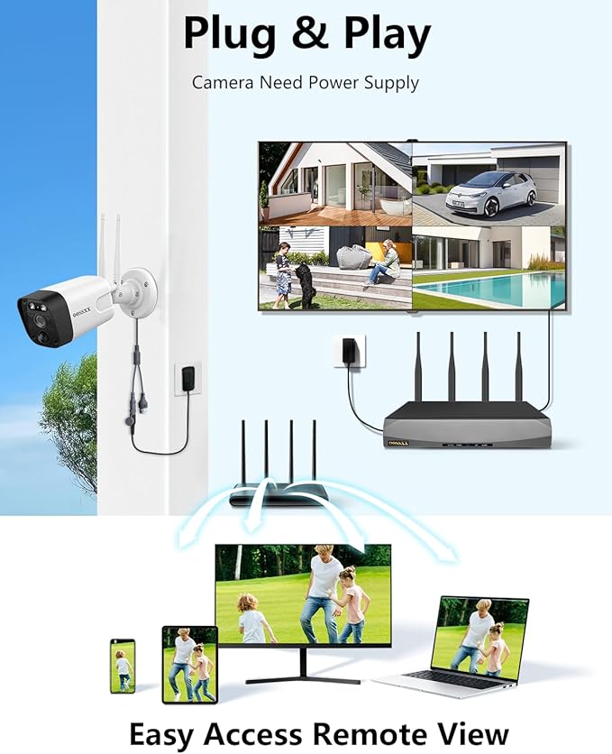 2-Way Audio & PIR Detection Dual Antennas Outdoor Wireless Security Camera System 5.5MP Wi-Fi Video Surveillance DVR Recorder
