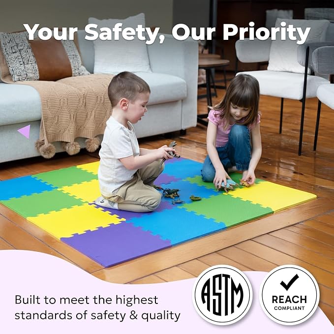 MioTetto Foam Floor Tiles for Kids - Non-Toxic Comfortable Baby Play Mat and Interlocking Foam Tiles, Fits with 50x50 Playpen Mat for Crawling & Development, Soft Play Mat for Babies 6-12 Months