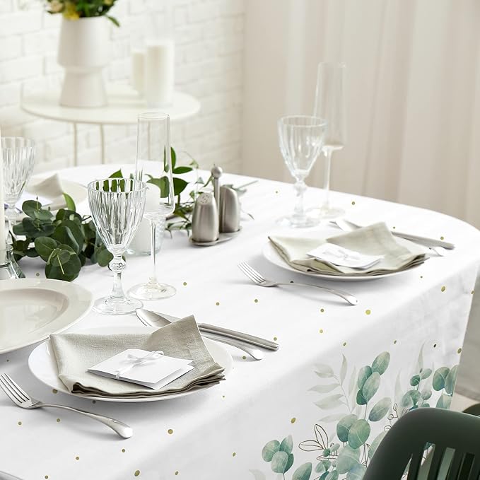Sage Greenery Baby Shower Disposable Tablecloth, Plastic Table Cover for Baby Shower Party,Boho Greency 3 PCS, 54”x 108”