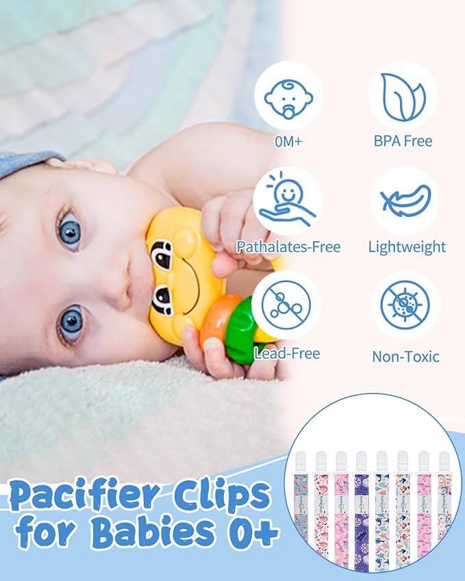 Babygoal Animal Pacifier Clips, 8 Pack Binky Paci Holder Clips for Baby Boys and Girls Fits for Most Pacifier, Binkie Styles & Baby Teethers & Toys and Gift 8PS53-B