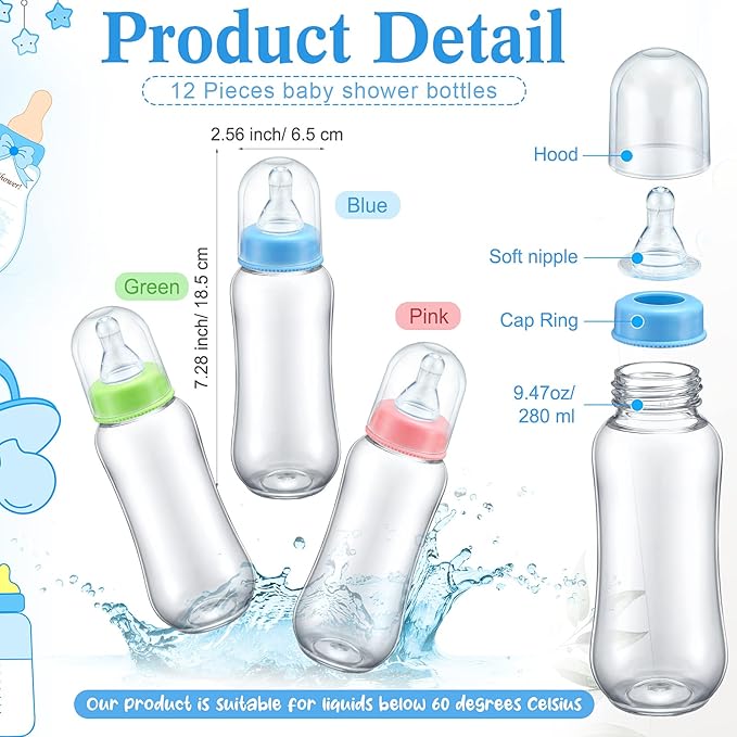 Roowest Bottle Chug Baby Shower Game Favors 12 Pcs Baby Bottles Shower Favor with 1 Wooden Sign for Gender Reveal Party Supplies Gifts(Green Leaves)