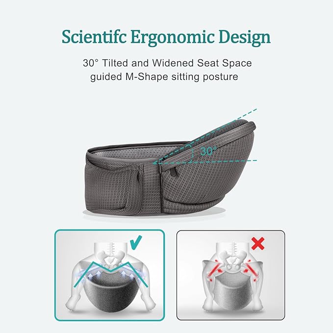 Baby Carrier - Hip Carrier for Baby with Baby Safety Strap - Toddler Carrier 7-45 lbs - Ergonomic Infant Holder with Hip Seat Large Capacity Pockets(Dark Grey)