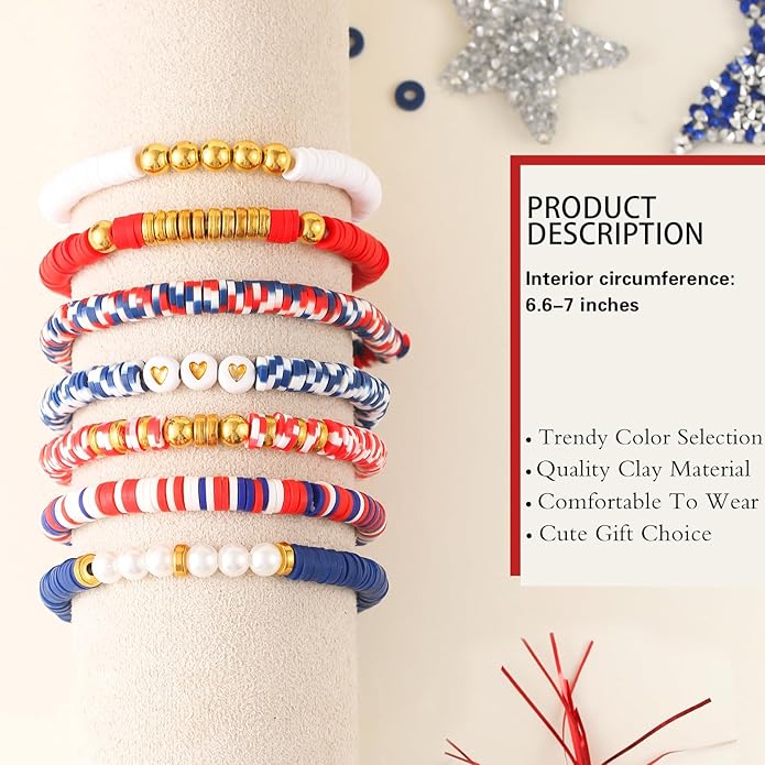 Friendship Bracelets Trendy Heishi Clay Bead Bracelets Stack Gold Beaded Stretch Bracelets for Women Boho Stackable Bracelets Bulk Cute Preppy Jewelry