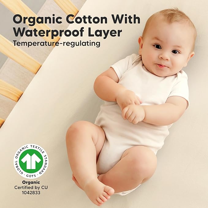 2-Pack Waterproof Crib Sheets for Boy, Girl - Organic Cotton 52X28 Fitted Crib Sheets Neutral,Crib Mattress Protector Sheets,Soft Toddler Bed Sheets,Washable Infant Fitted Baby Crib Sheets(Maritime)